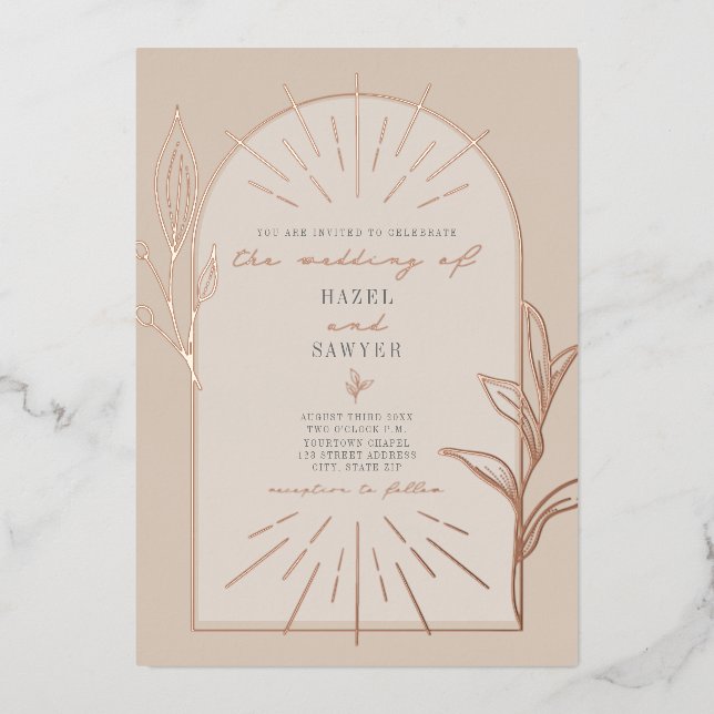 Line Art Arch Botanical Off White Wedding (Front)