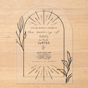 Line Art Arch Botanical Wedding Acrylic Invitations