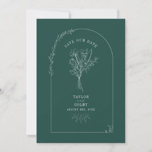 Line Art Arch Bouquet Emerald Wedding Save The Date