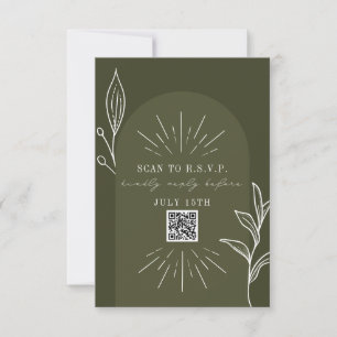 Line Art Arch Green Wedding QR Code RSVP Card
