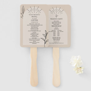 Line Art Arch Tan Botanical Wedding Program Hand Fan