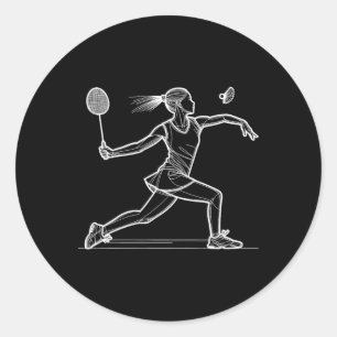 Line Art Badminton Player Shuttle Women Badmintone Classic Round Sticker