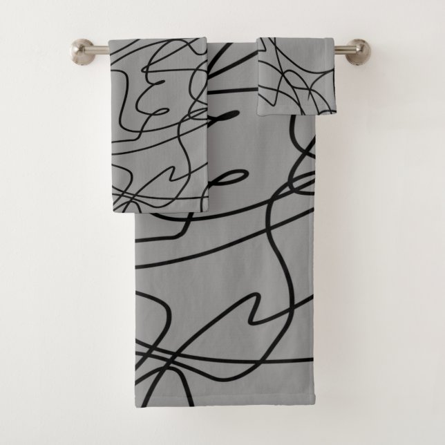 Line Art: Black on Grey Bath Towel Set (Insitu)