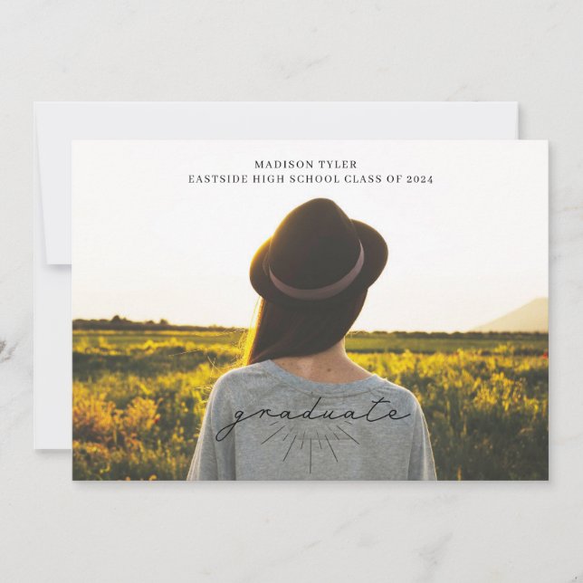 Line Art Black Script Graduation Horizontal Photo  Announcement (Front)