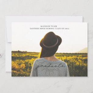 Line Art Black Script Graduation Horizontal Photo  Announcement