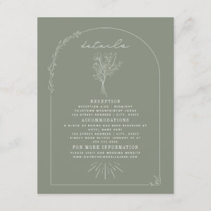 Line Art Bouquet Sage Green Wedding Details Enclosure Card