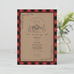 Line Art Buffalo Plaid Mountain Faire-part de mari