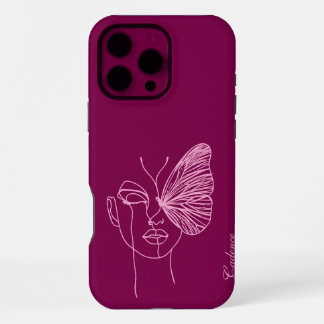 Line art butterfly, magenta iPhone 16 pro max case