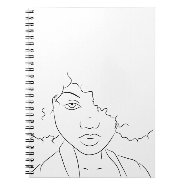 Line Art Curly Hair Girl Notebook (Front)