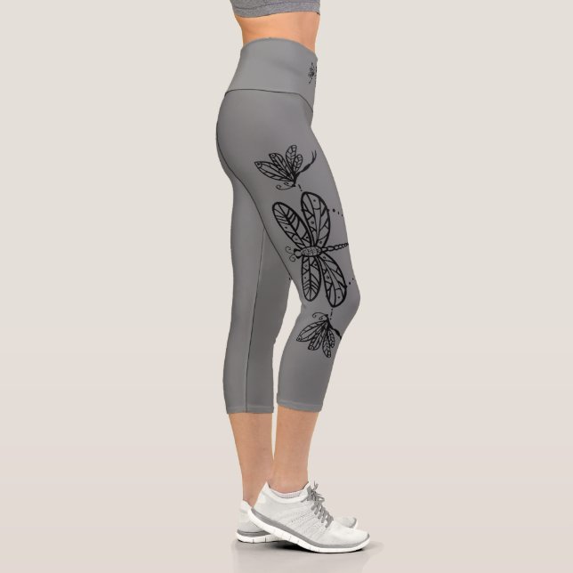 Line art dragonfly leggins capri leggings (Right)