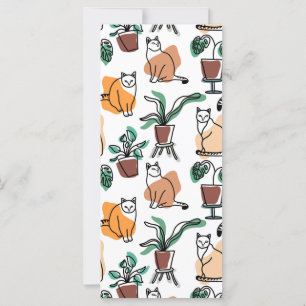 Line art drawing cats and flowers