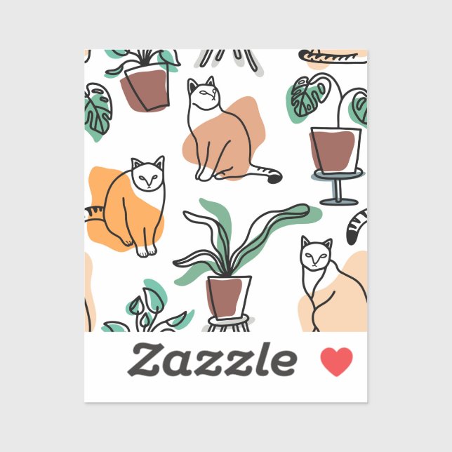 Line art drawing cats and flowers (Sheet)