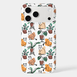 Line art drawing cats and flowers