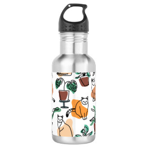 Line art drawing cats and flowers 532 ml water bottle