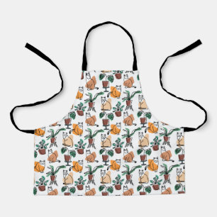 Line art drawing cats and flowers apron
