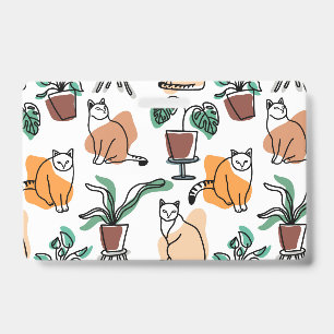 Line art drawing cats and flowers badge