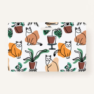 Line art drawing cats and flowers badge