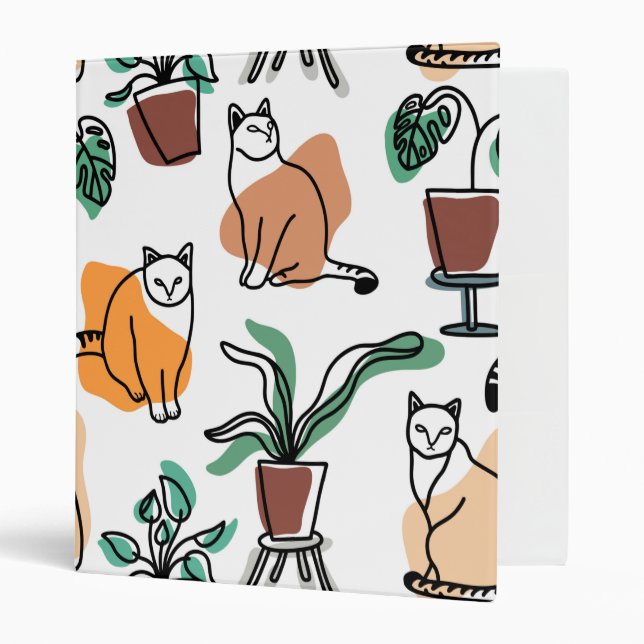 Line art drawing cats and flowers binder (Front/Inside)