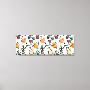 Line art drawing cats and flowers canvas print