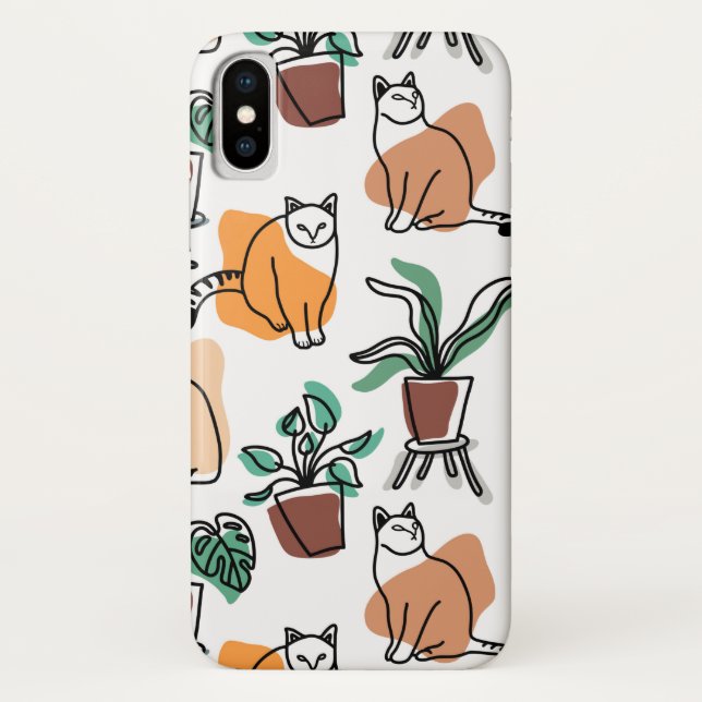 Line art drawing cats and flowers Case-Mate iPhone case (Back)