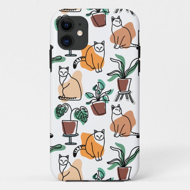 Line art drawing cats and flowers Case-Mate iPhone case (Back)
