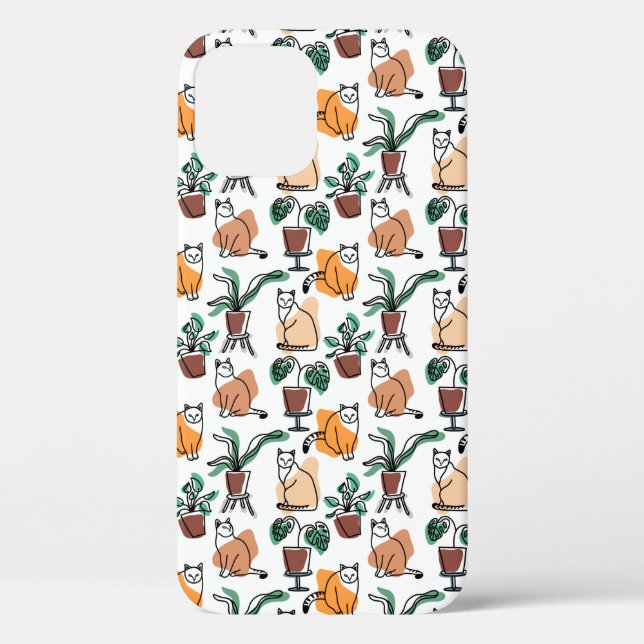 Line art drawing cats and flowers Case-Mate iPhone case (Back)