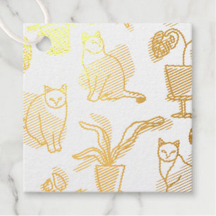 Line art drawing cats and flowers favour tags