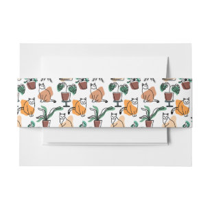 Line art drawing cats and flowers invitation belly band
