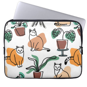 Line art drawing cats and flowers laptop sleeve