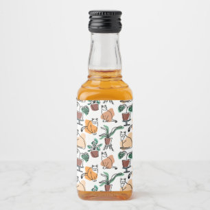 Line art drawing cats and flowers liquor bottle label
