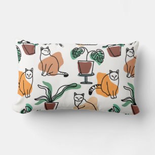 Line art drawing cats and flowers lumbar pillow