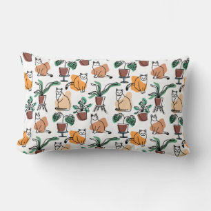 Line art drawing cats and flowers lumbar pillow
