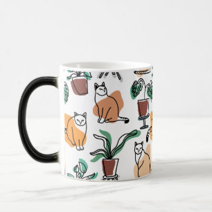 Line art drawing cats and flowers magic mug
