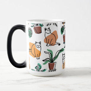 Line art drawing cats and flowers magic mug