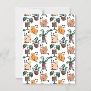 Line art drawing cats and flowers magnetic invitation