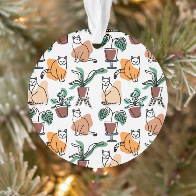 Line art drawing cats and flowers ornament (Tree)