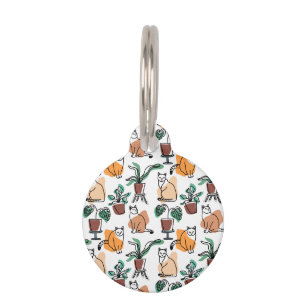 Line art drawing cats and flowers pet tag