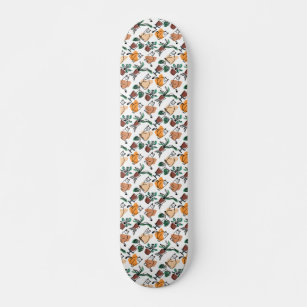 Line art drawing cats and flowers skateboard