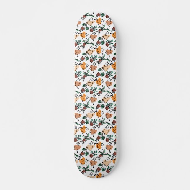 Line art drawing cats and flowers skateboard (Front)