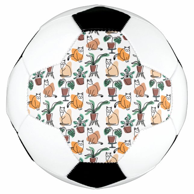 Line art drawing cats and flowers soccer ball (Front)