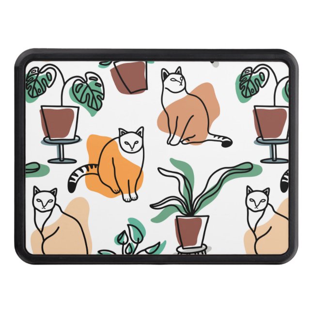 Line art drawing cats and flowers trailer hitch cover (Front)