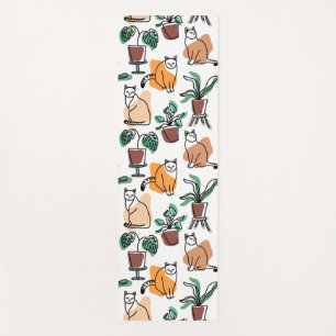 Line art drawing cats and flowers yoga mat