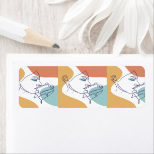 line art drawing poster of woman drinking coffee  