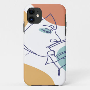 line art drawing poster of woman drinking coffee   iPhone 11 case