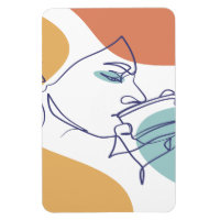 line art drawing poster of woman drinking coffee  