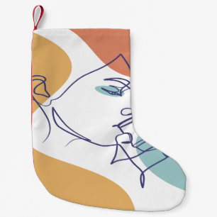 line art drawing poster of woman drinking coffee   small christmas stocking