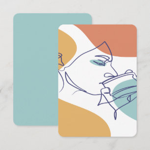 line art drawing poster of woman drinking coffee   thank you card