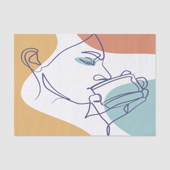 line art drawing poster of woman drinking coffee   tissue paper (Front)