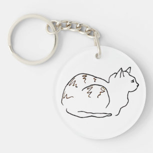 Line Art Drawing Striped Cat Keychain