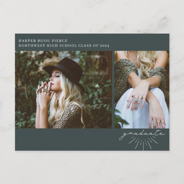 Line Art Emerald Graduation Party Photo Postcard (Front)